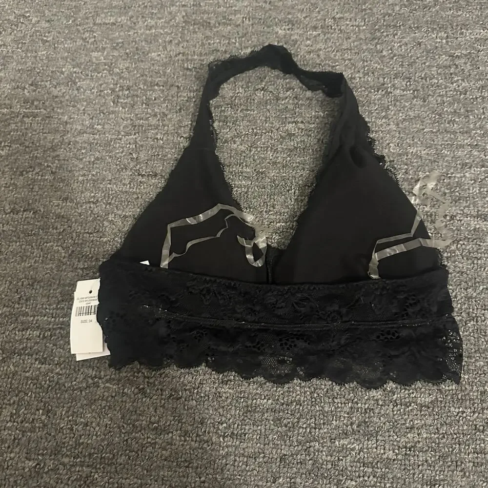 Justice Girls Lace Padded Halter Bralette Bra BLACK teen girls New with Tags 34
